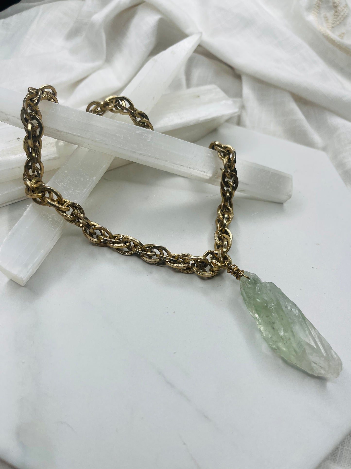 Heart Chakra Soul Chain w Green Prasiolite  Crystal
