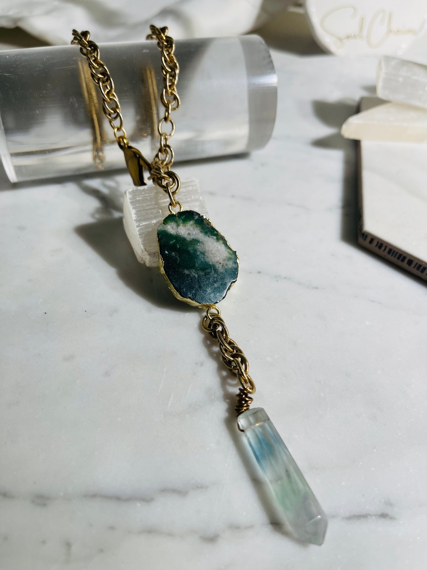 Moss Agate and Flourite Soul Chain