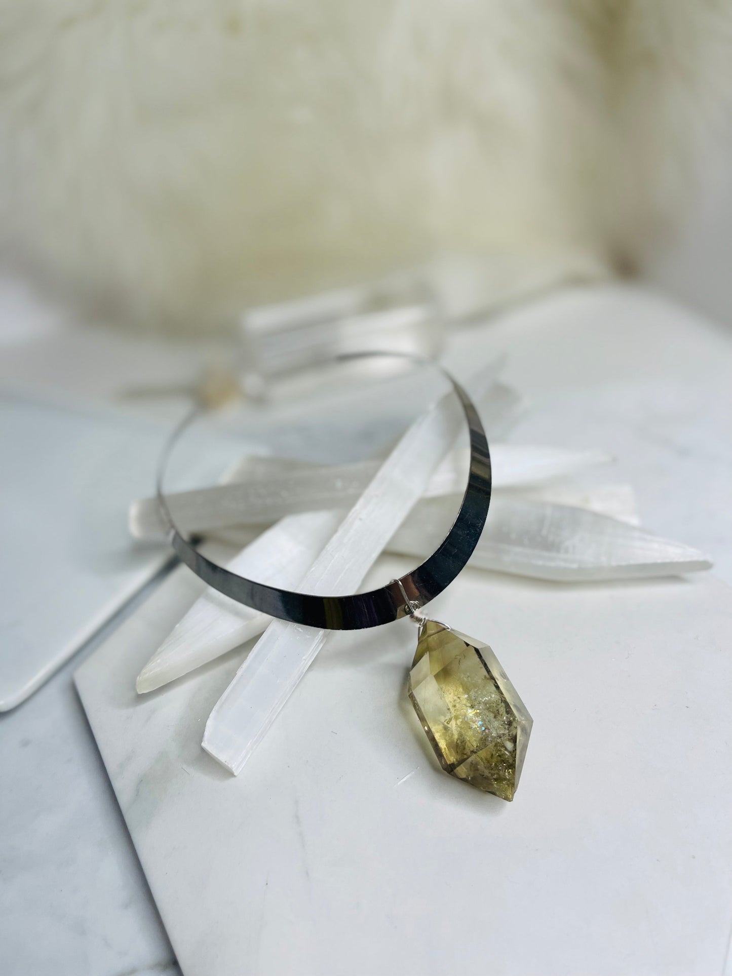 Renaissance silver- Gem Cut Citrine Soul Chain Necklace Hand wrapped on vintage chain