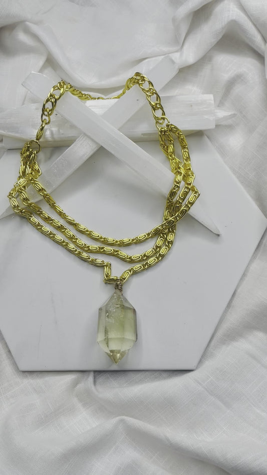 Multi Chain Rare High Quality Faceted Citrine Soul Chain Necklace Hand wrapped on vintage chain