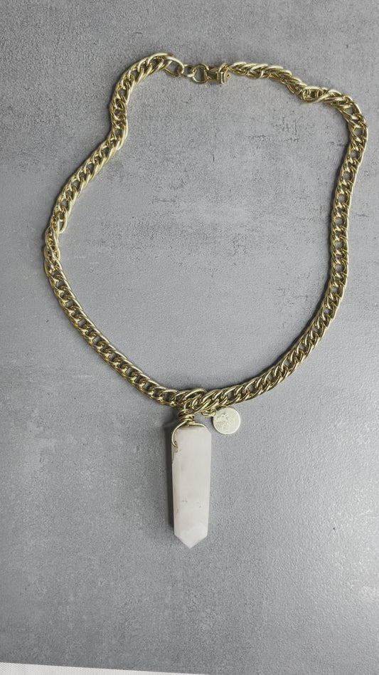 Heart Chakra Rose Quartz Crystal Soul Chain Necklace w 24k Electroplated