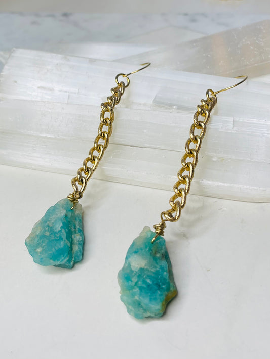 Chakra Soul Chains Earrings w Amazonite Crystals