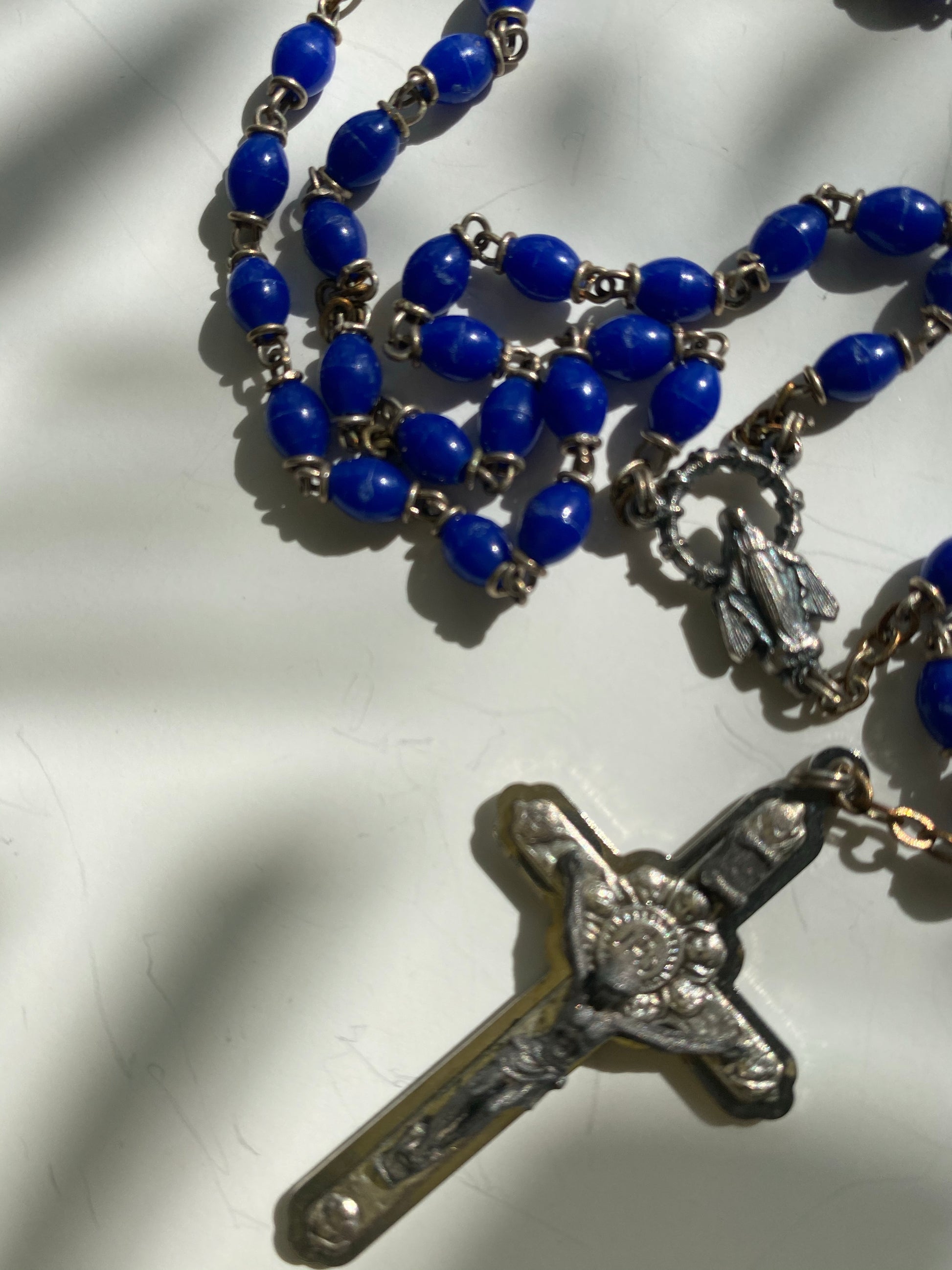 Vintage Royal Blue Rosary Bead Necklace - Ola Wyola