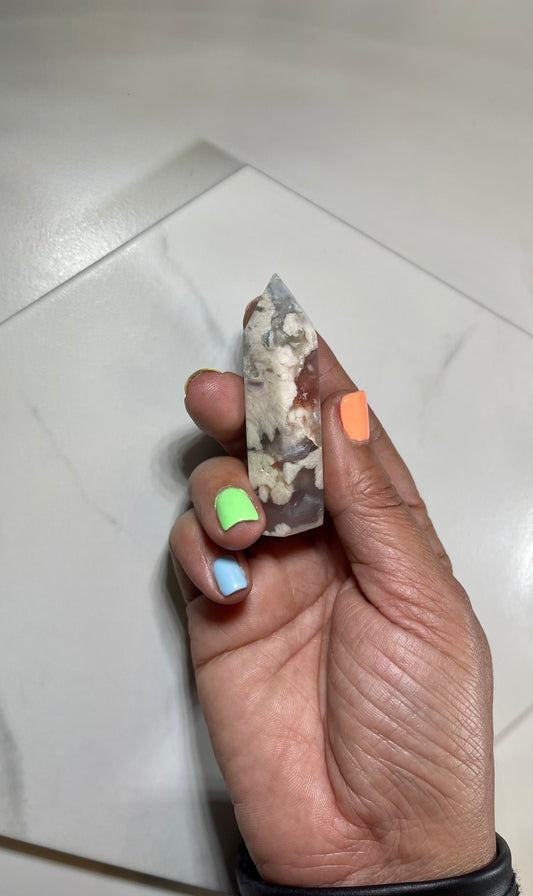 Pink Flower Agate Crystal Point - #8