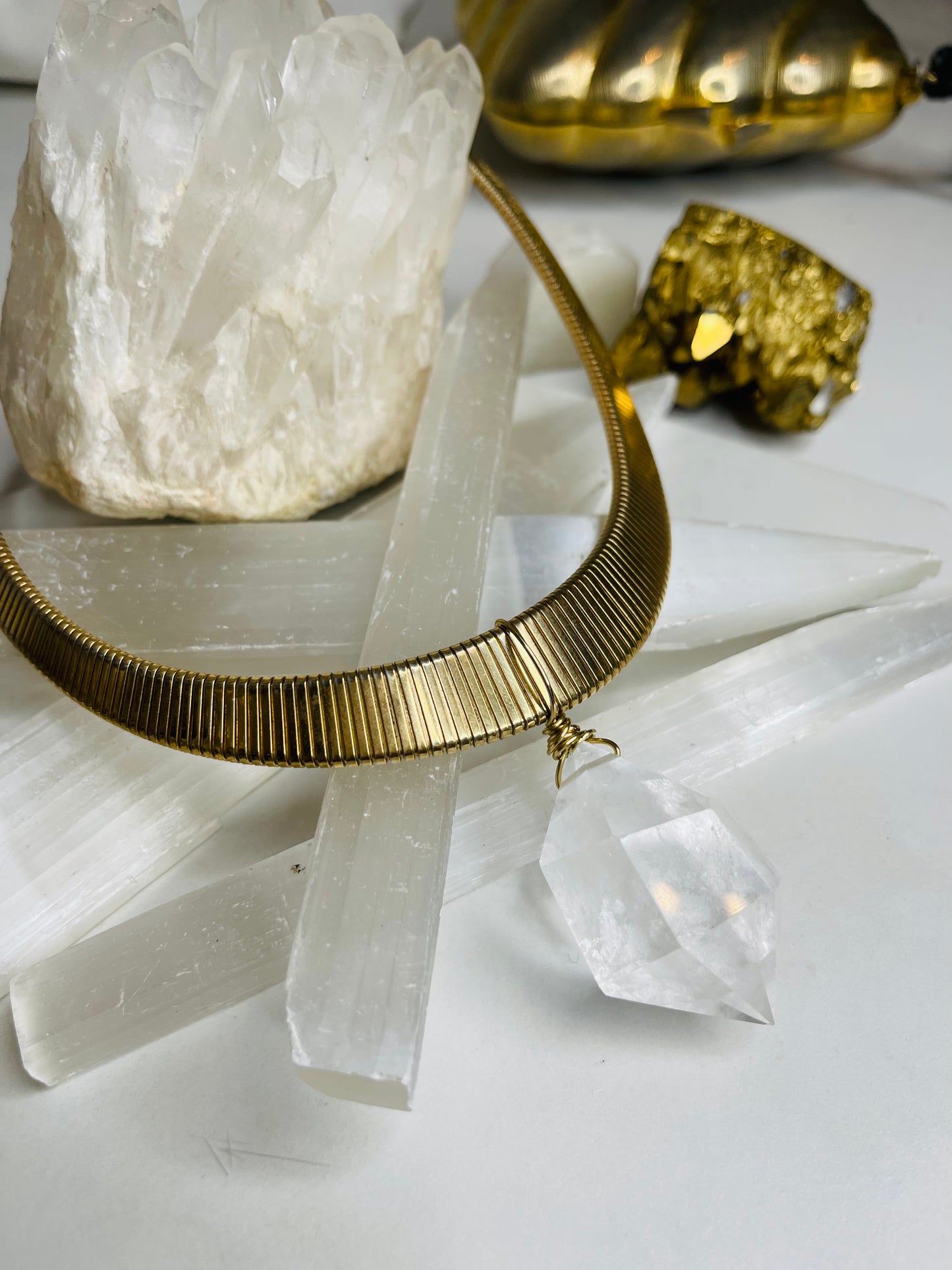 Boho Lux Gem Cut Clear Quartz Crystal Soul  Chain
