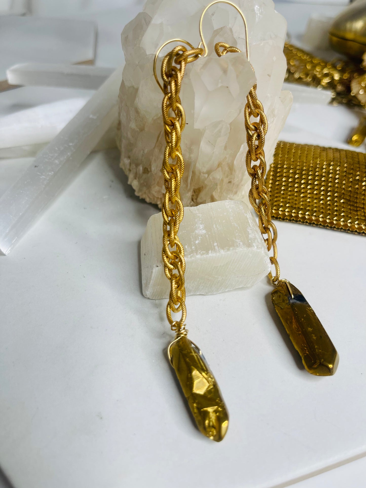3” Gold Aura Chakra Powered Soul Chains Earrings :