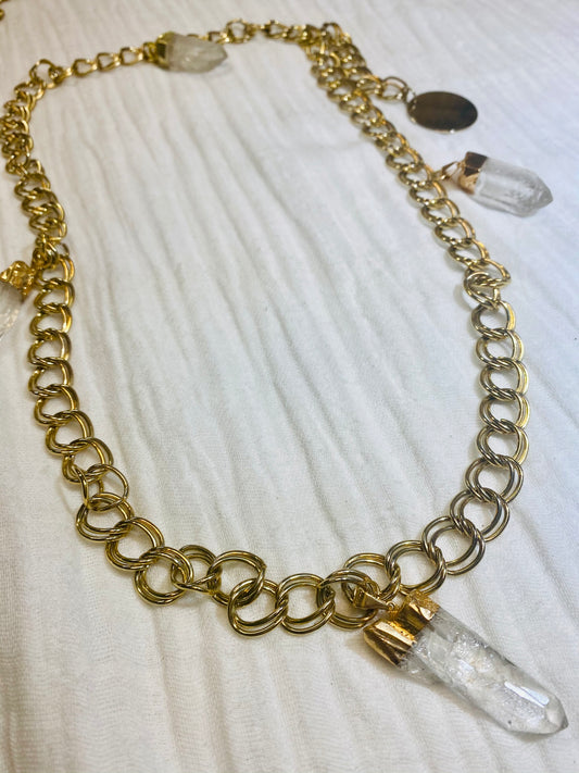 SM max 28” Belly / Belt Soul Chain w Clear Quartz Crystals