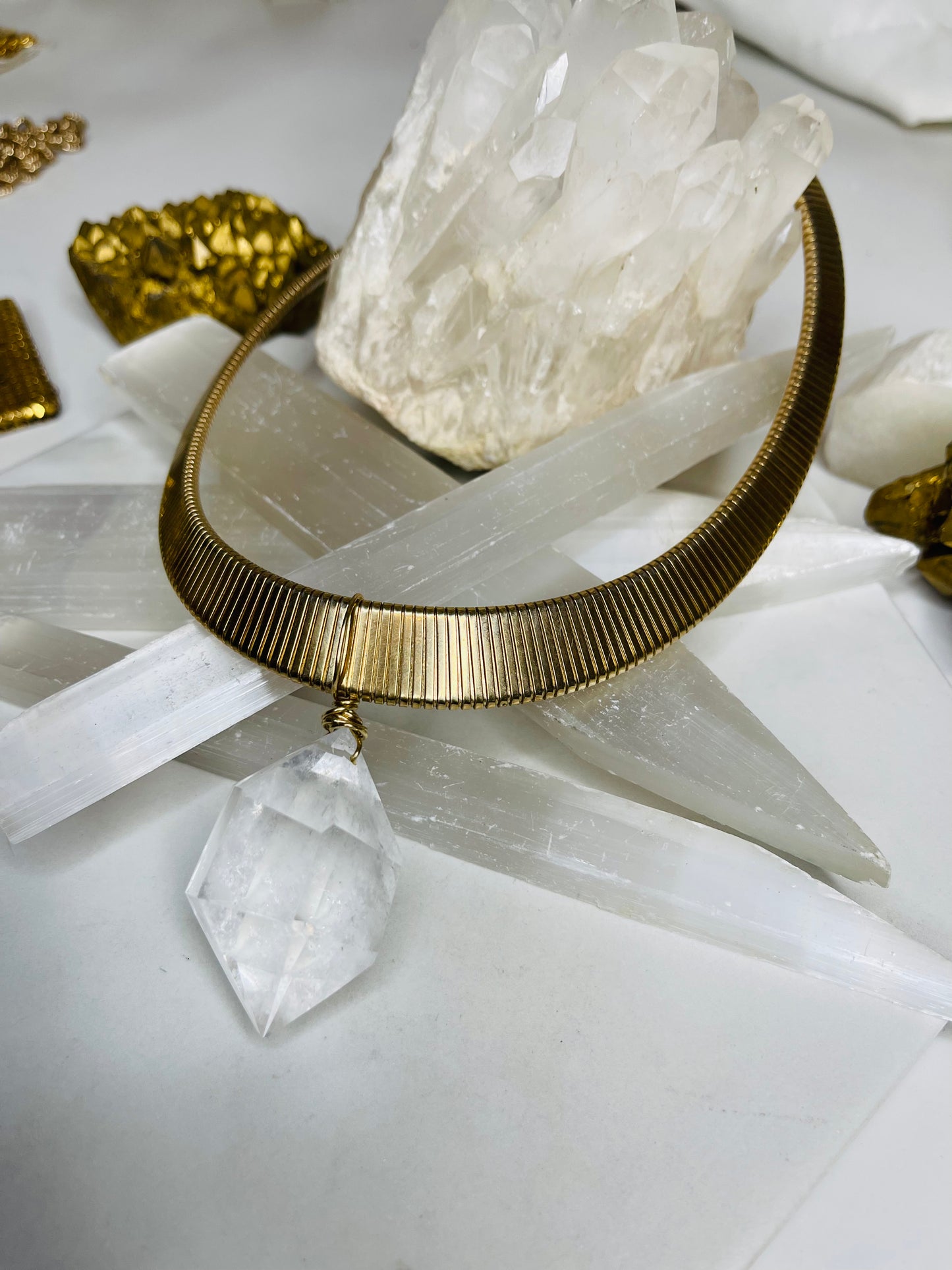 Boho Lux Gem Cut Clear Quartz Crystal Soul  Chain