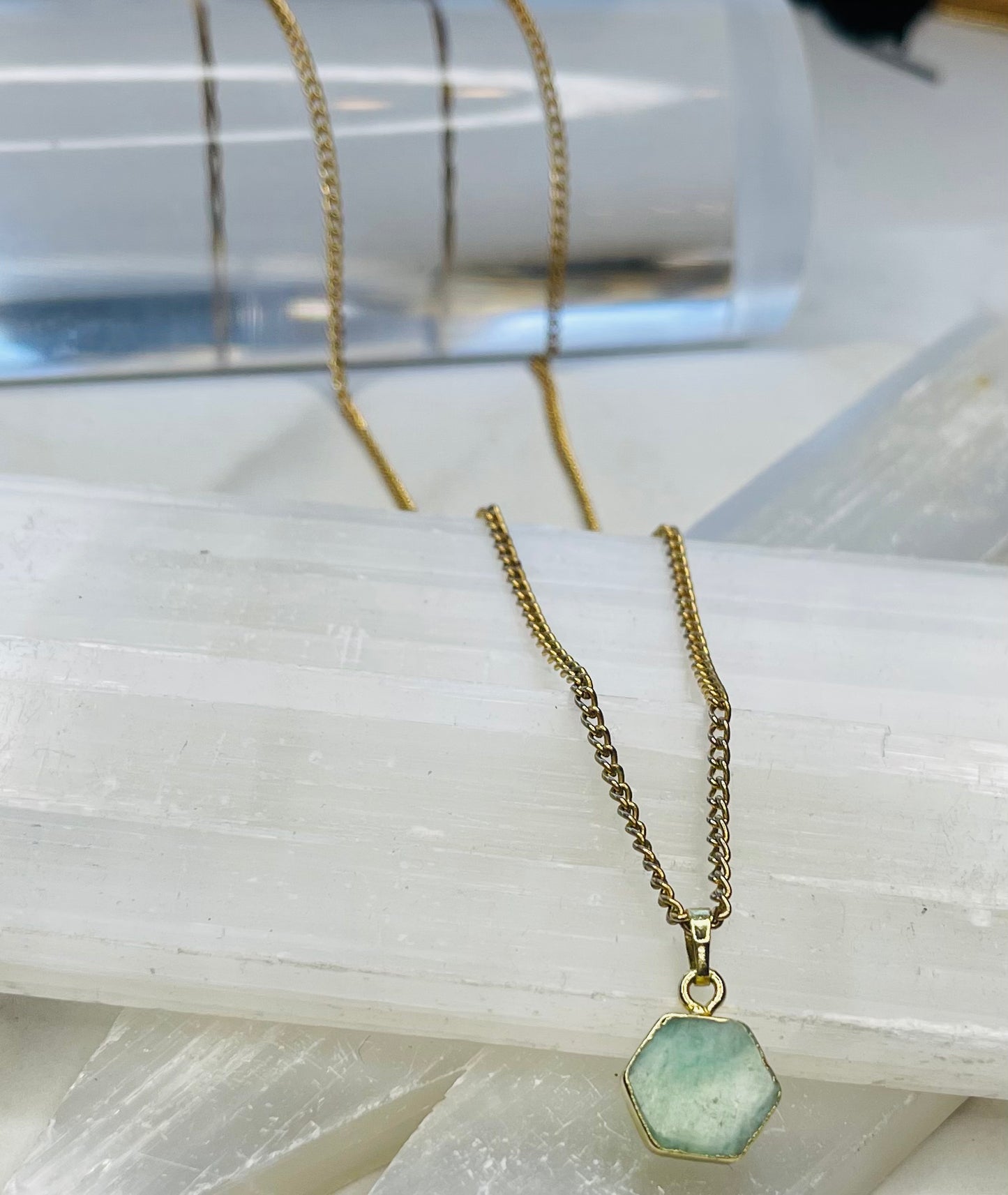 Dainty Baby Hex Soul Chain Aventurine Vintage Gold Plated Soul Chain