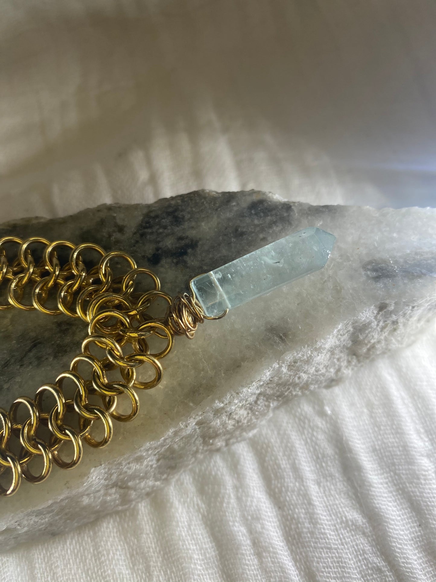 Soul Chain Gold Bracelet w Faceted Fluorite Crystal Bracelet