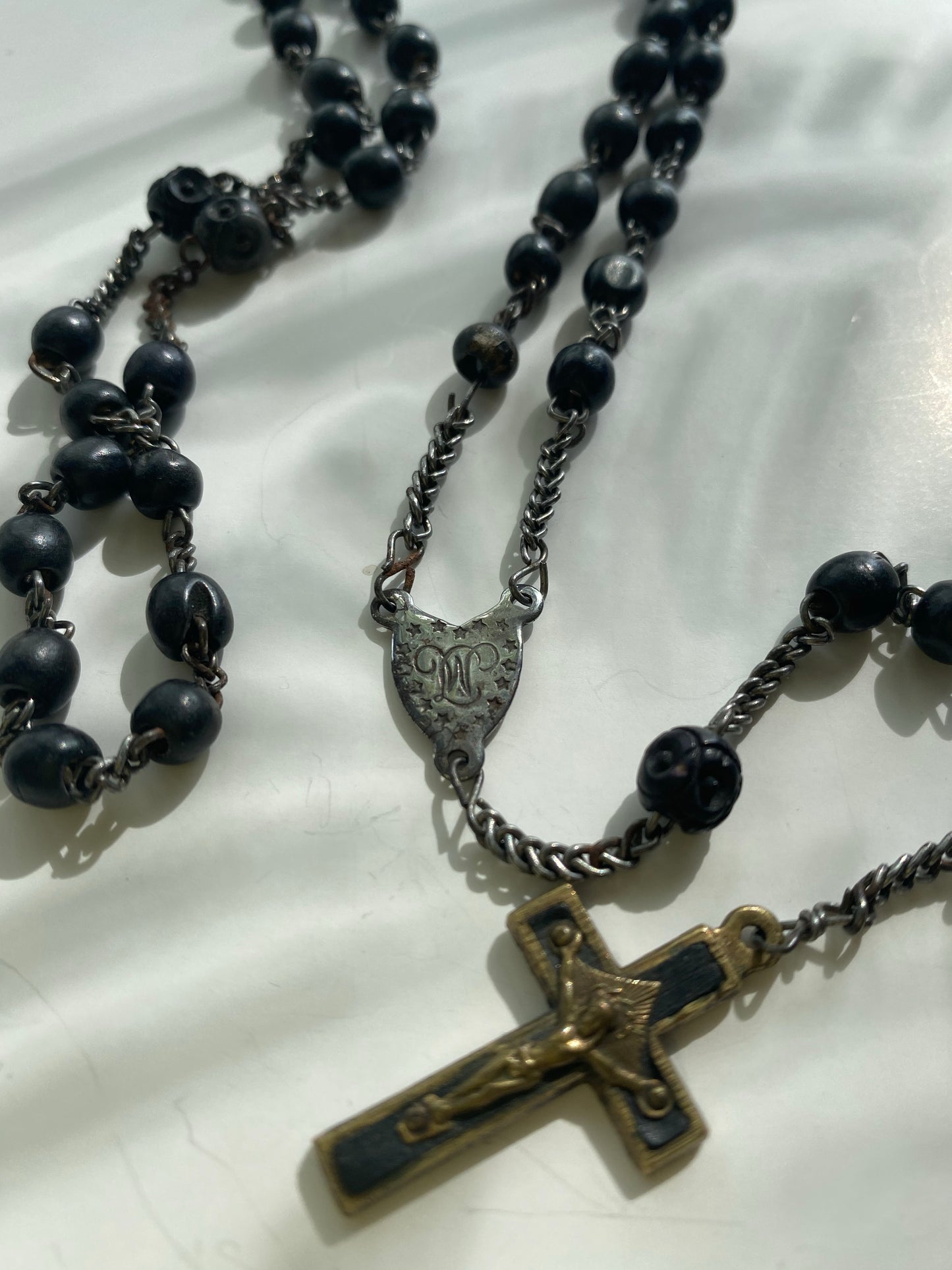 Vintage Black Rosary Bead Necklace - Ola Wyola