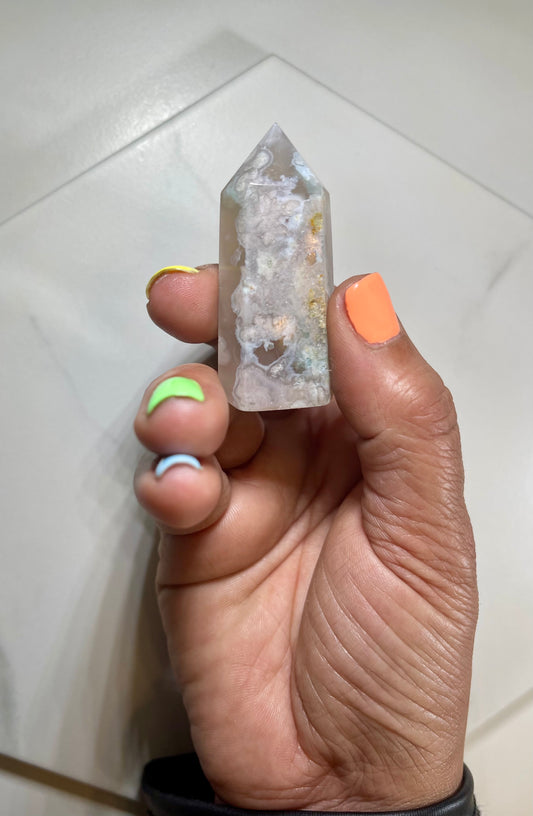 Pink Flower Agate Crystal Point - #1