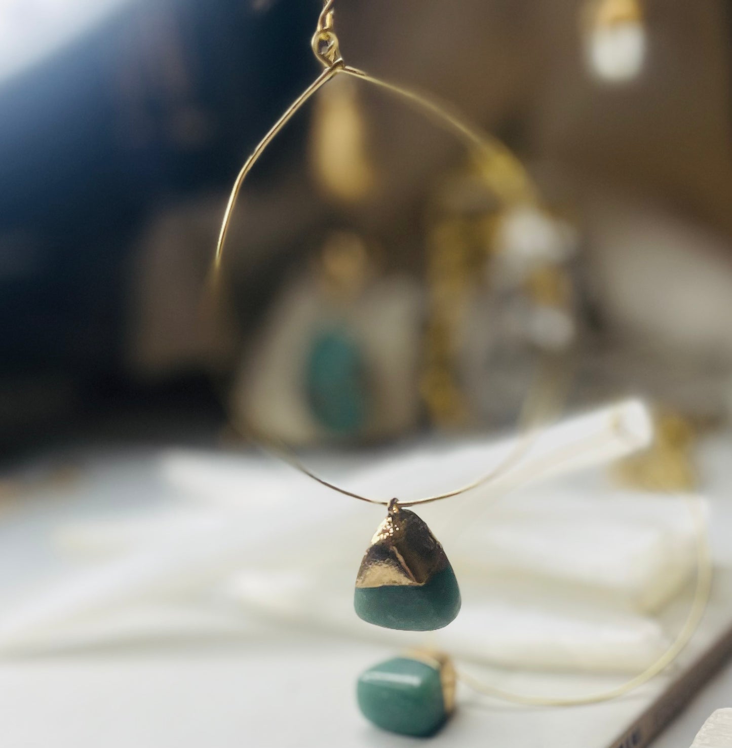 Heart  Chakra Hoops Soul Chains Earrings - Aventurine Crystals