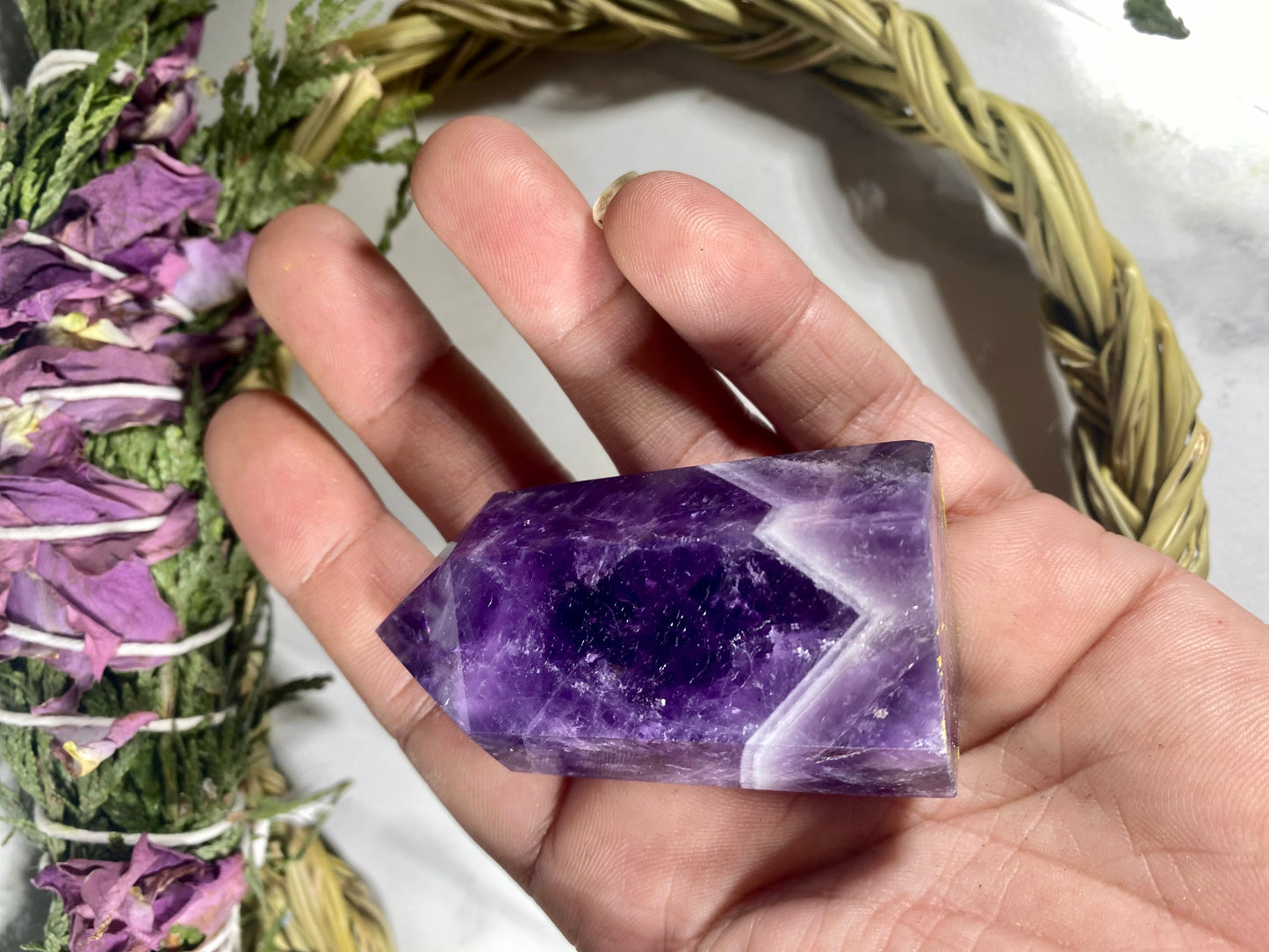 Dream Chevron Amethyst Crystal Tower Point #1