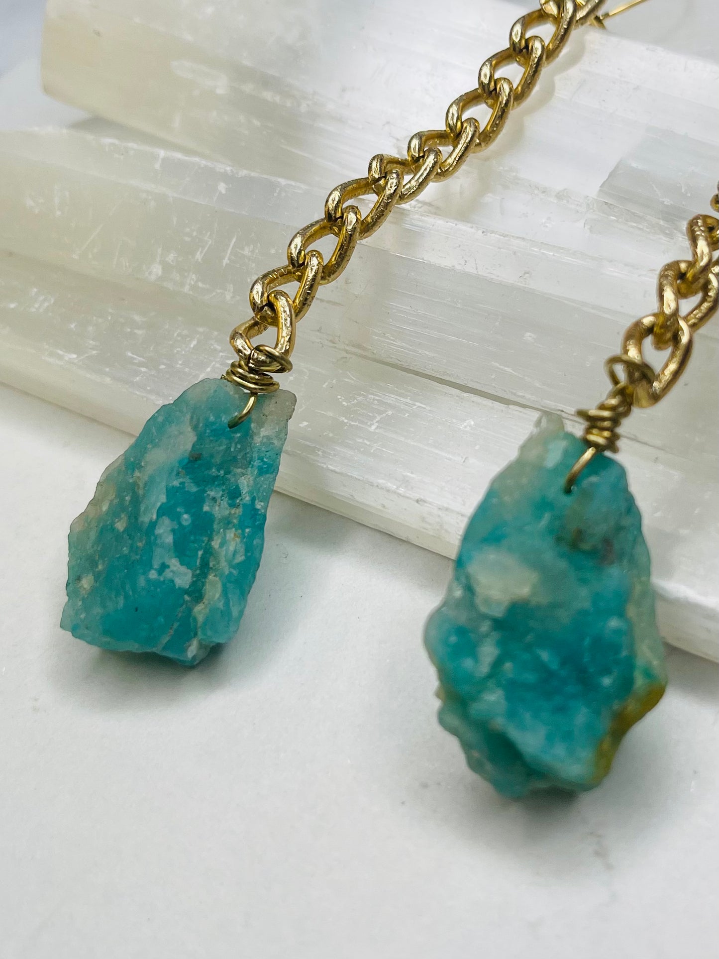 Chakra Soul Chains Earrings w Amazonite Crystals