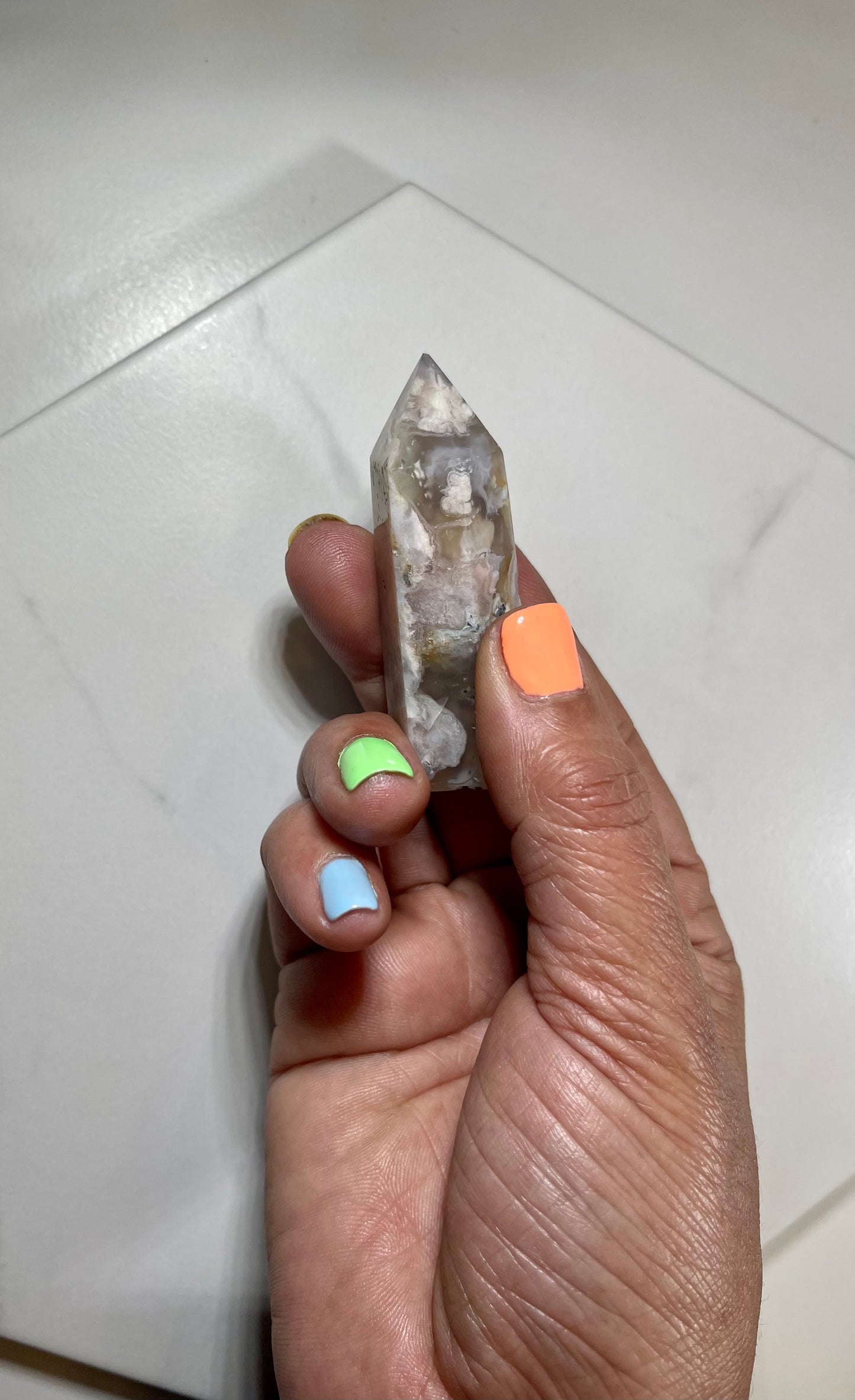 Pink Flower Agate Crystal Point - #4