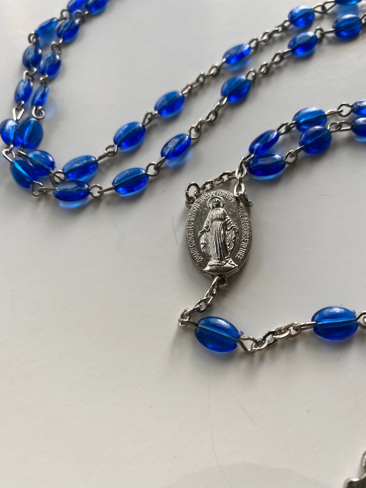 Vintage Blue Oval Rosary Bead  Necklace - Ola Wyola