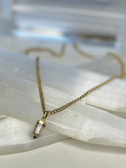 Dainty Baby Soul Chain Necklace w Smokey Quartz Crystal