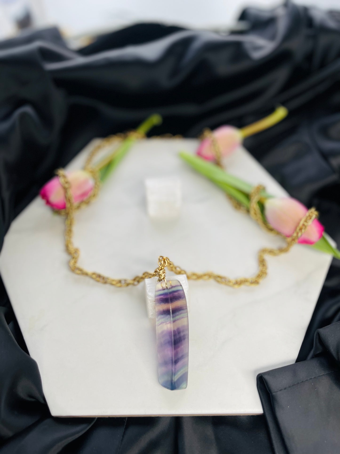 Magical Rainbow Fluorite Crystal Gold Soul Chain Necklace