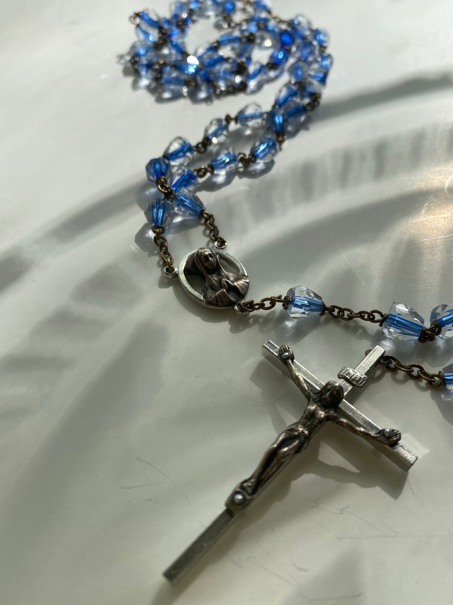Vintage Blue crystal Rosary Bead Necklace - Ola Wyola