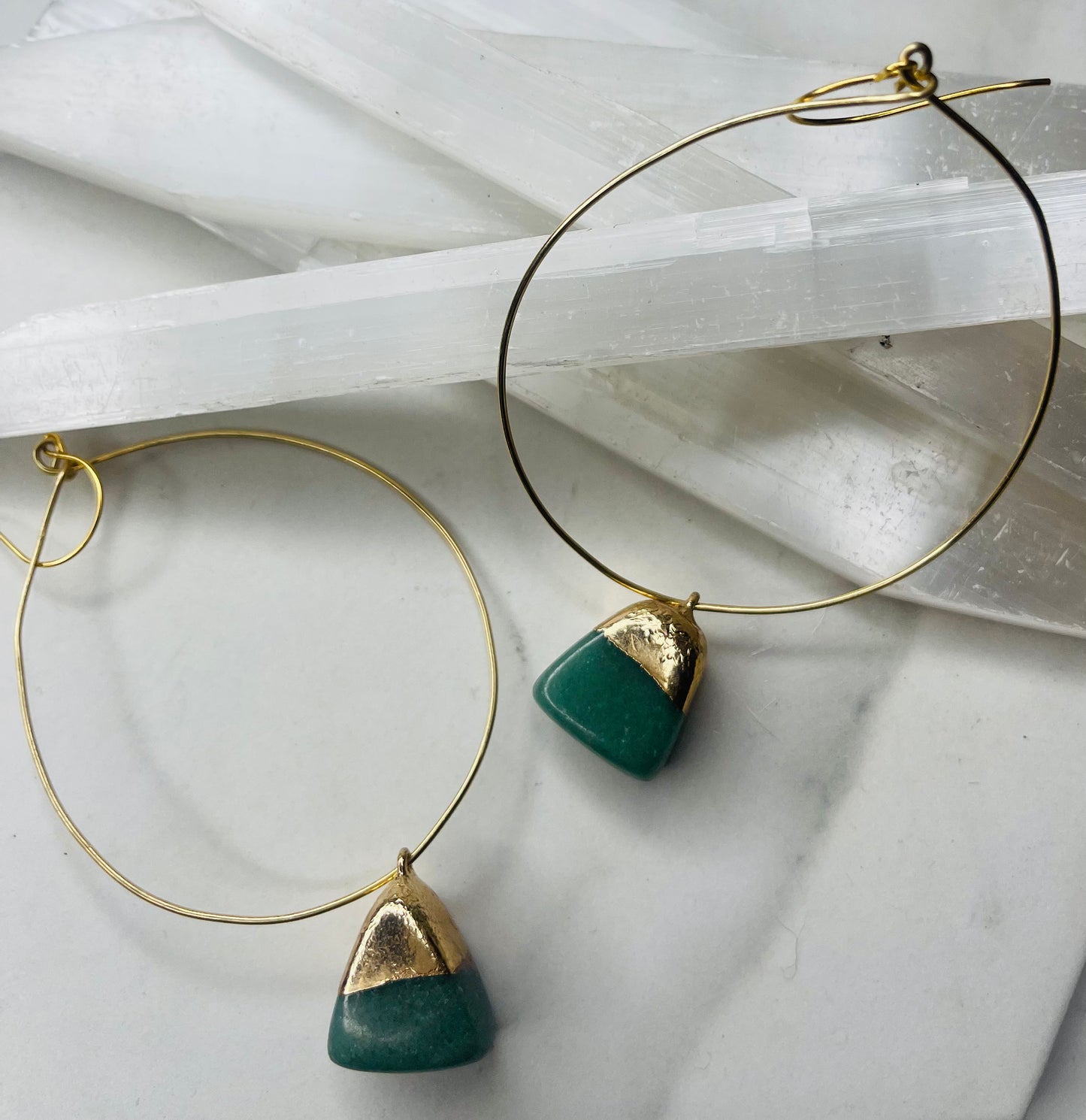 Heart  Chakra Hoops Soul Chains Earrings - Aventurine Crystals
