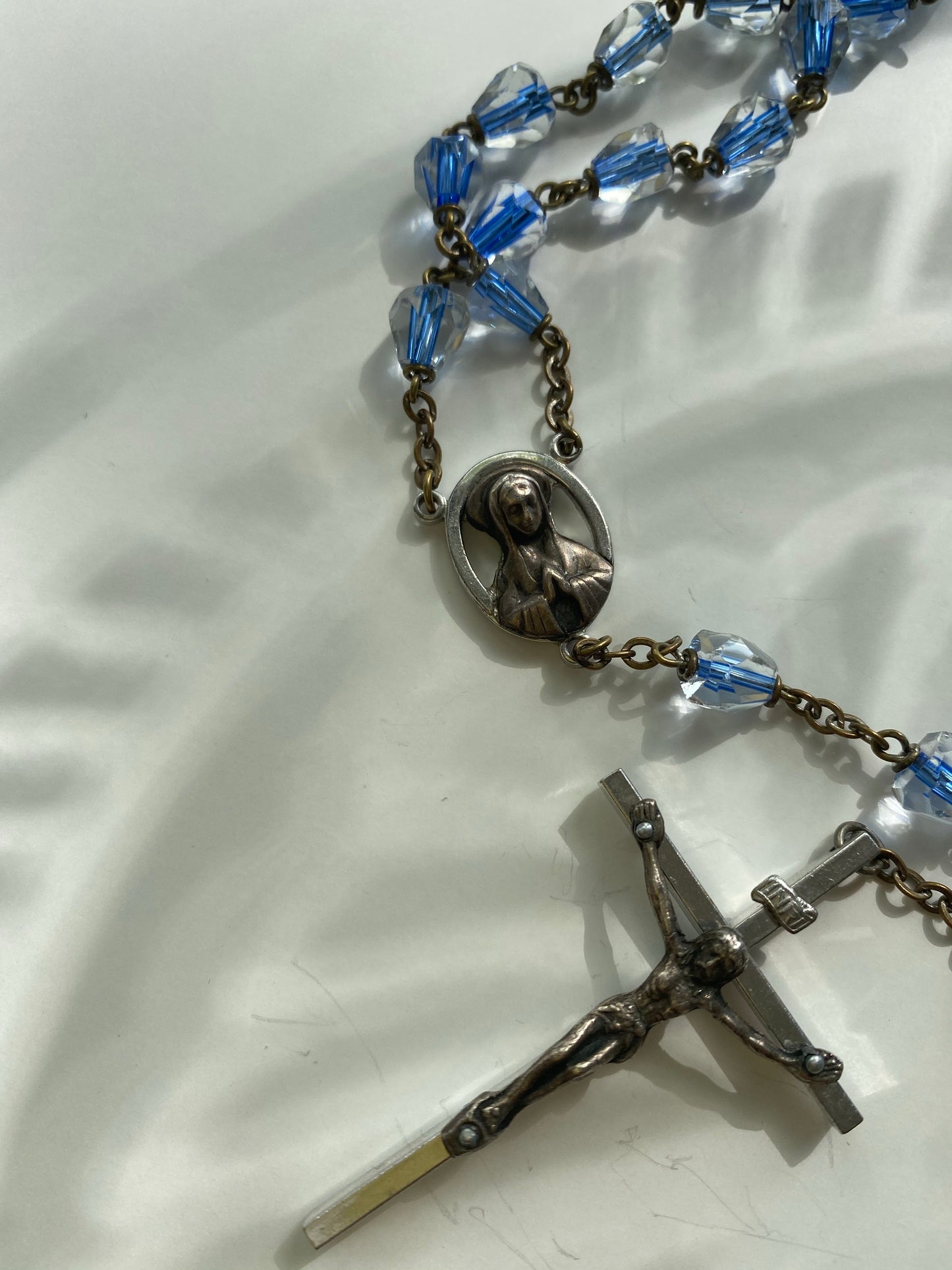 Vintage Blue crystal Rosary Bead Necklace - Ola Wyola