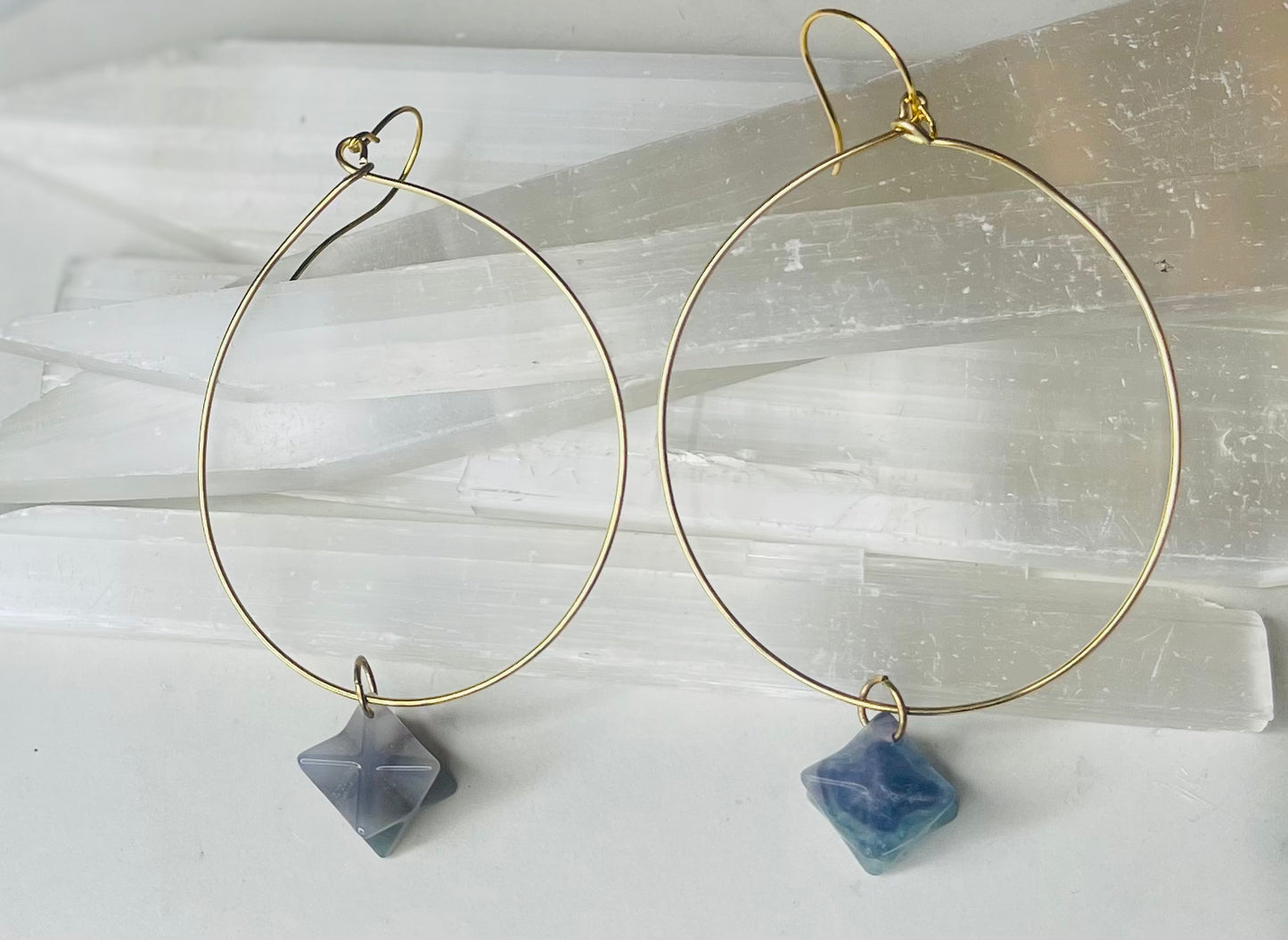 Chakra Hoops Soul Chains Earrings - Rainbow Fluorite Merkaba Crystals
