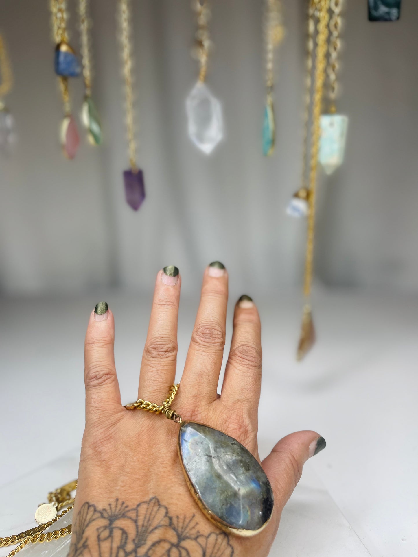Labradorite Crystal Soul Chain Necklace - Vintage Silver Plated Chain- Akashic Records Collection