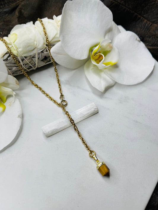 Dainty Baby Soul Chain Necklace w Tigers Eye Crystal