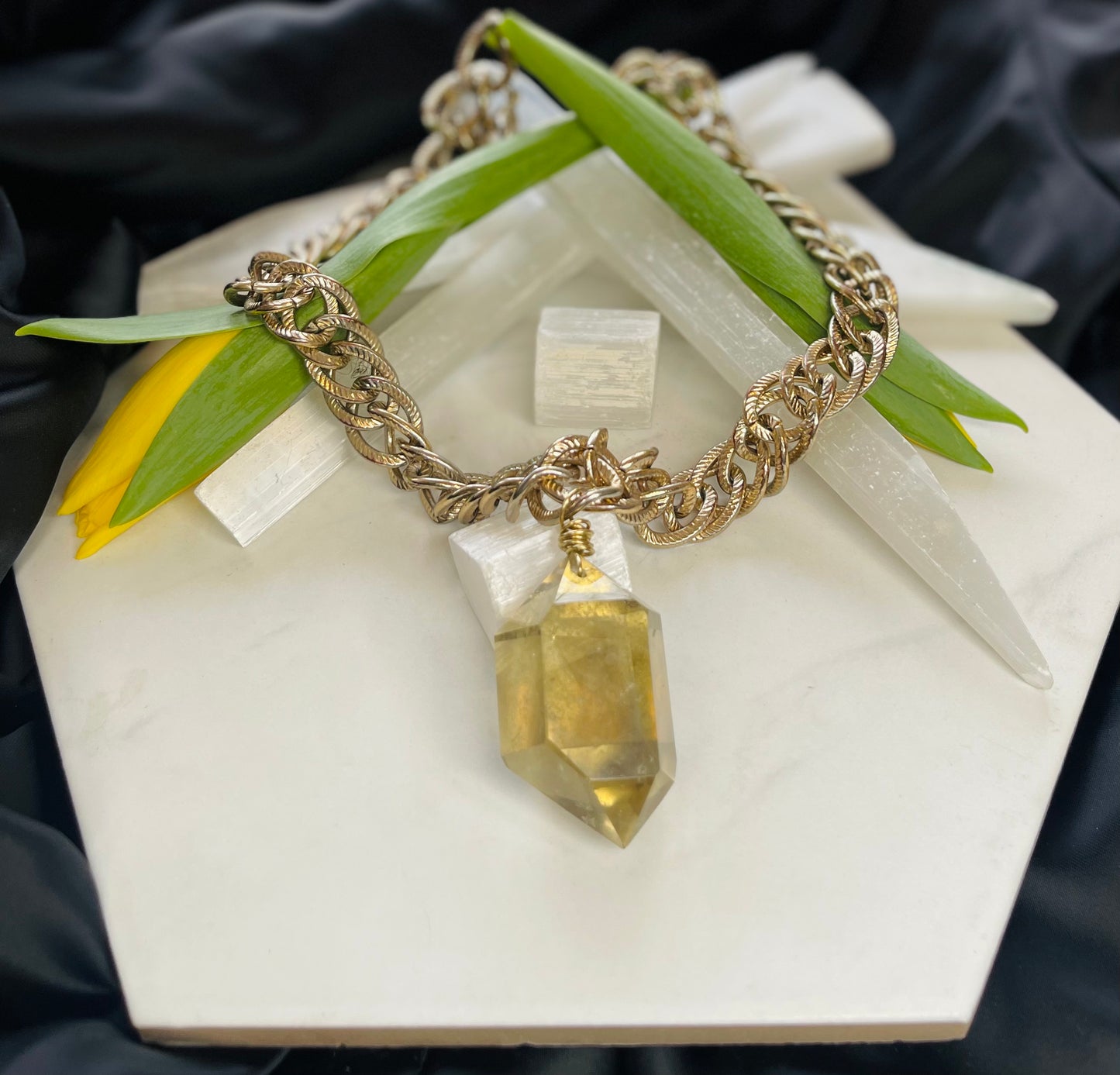 Rare High Quality Faceted Citrine Soul Chain Necklace Hand wrapped on vintage chain