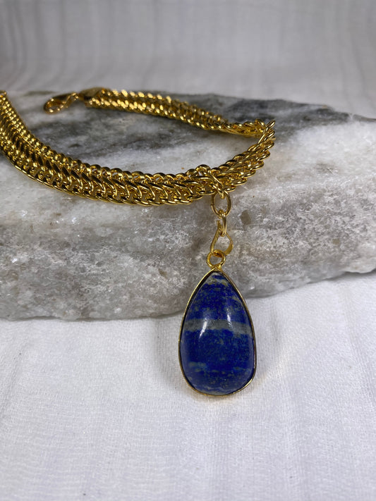 Soul Chain Bangle w Gold Plated Lapis Crystal Bracelet