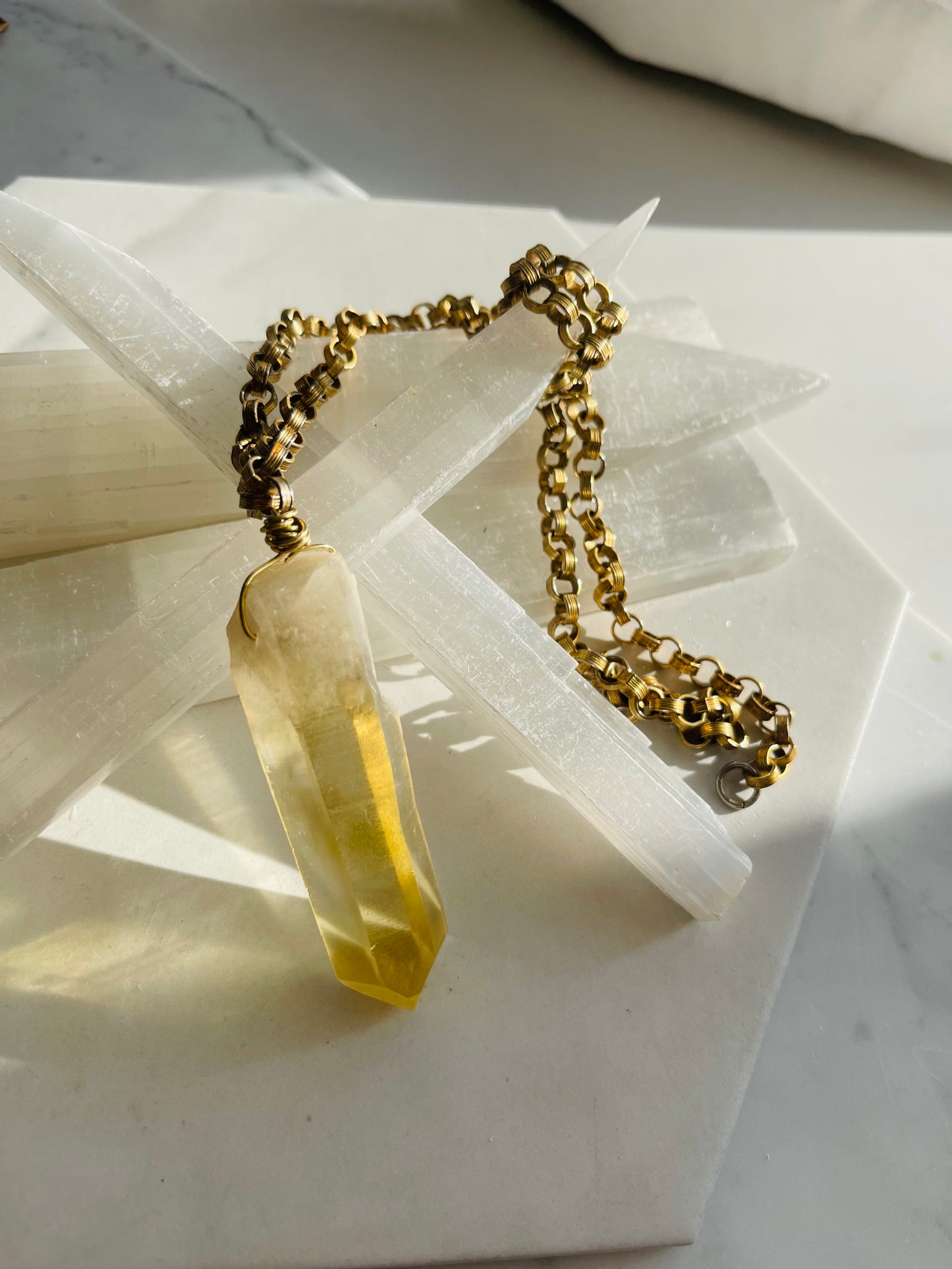 Create Abundance! Manifest! Raw High Quality Citrine Soul Chain Necklace Hand wrapped on vintage chain