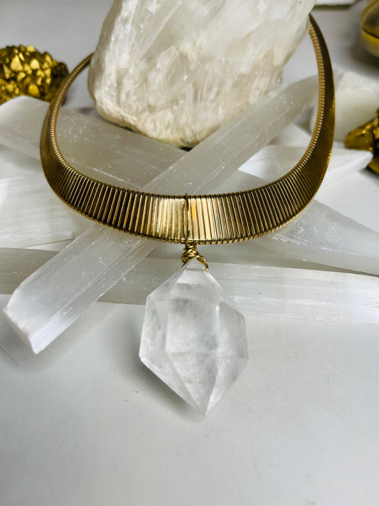 Boho Lux Gem Cut Clear Quartz Crystal Soul  Chain