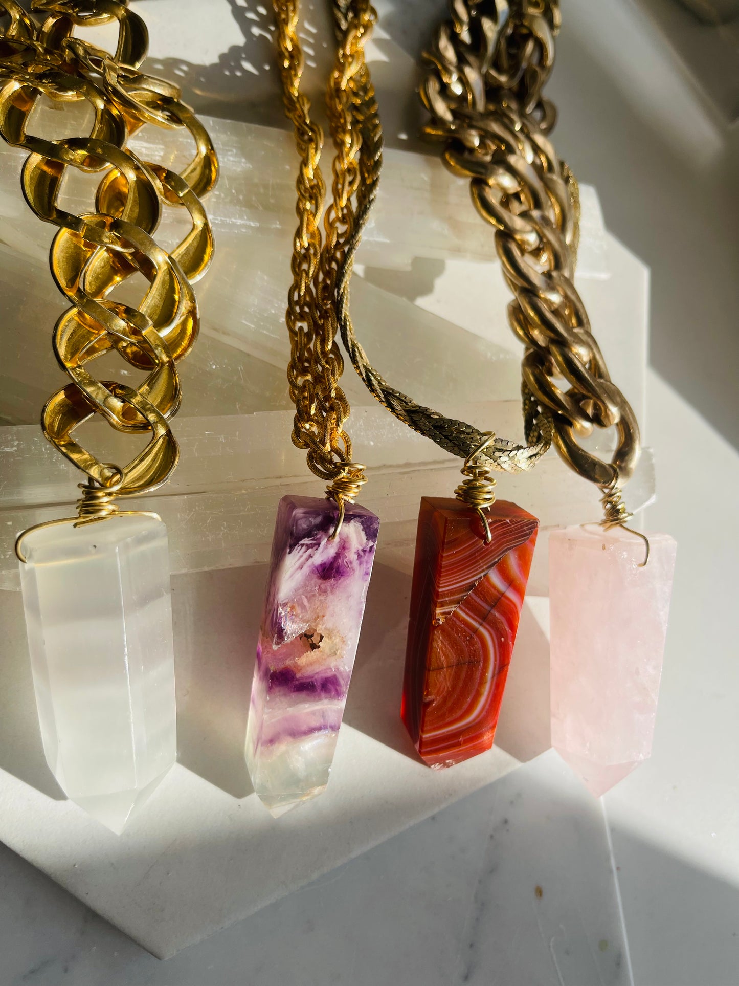 Rainbow Fluorite Soul Chain Necklace w Vintage Chain