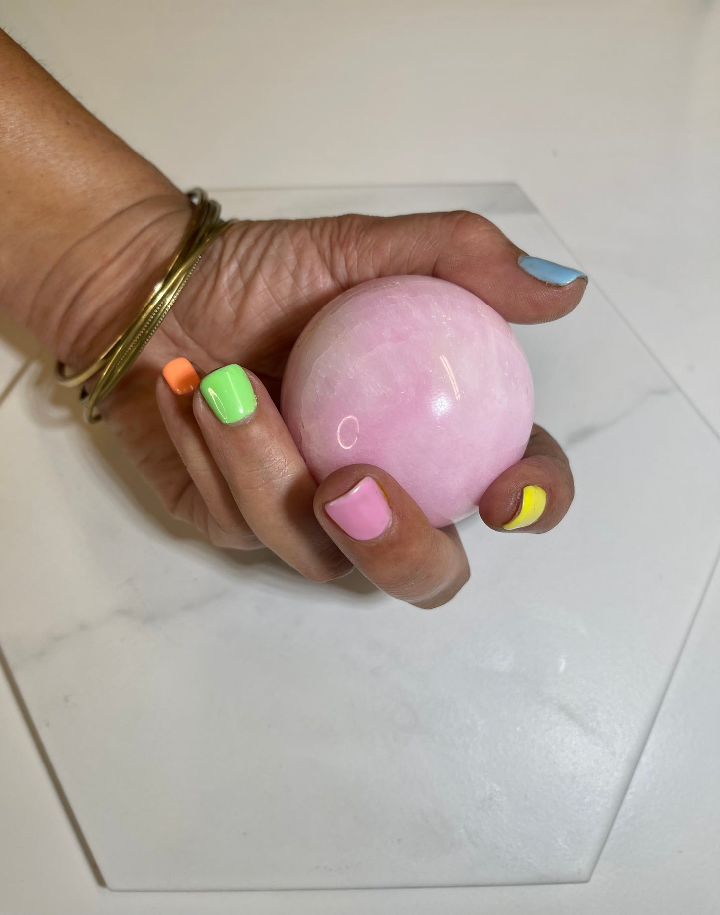 Pink Aragonite Heart Chakra Crystal Sphere #-