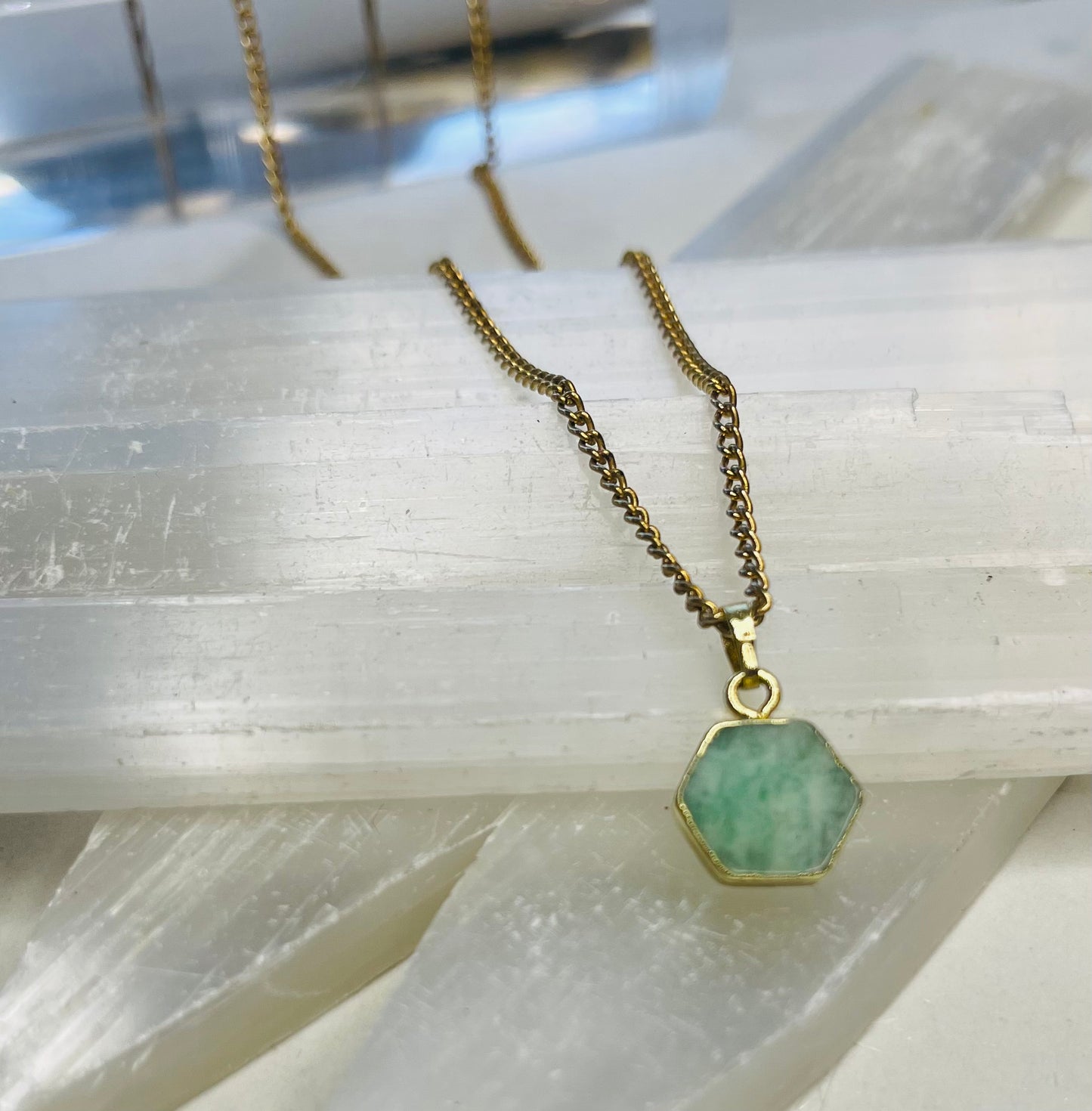 Dainty Baby Hex Soul Chain Aventurine Vintage Gold Plated Soul Chain