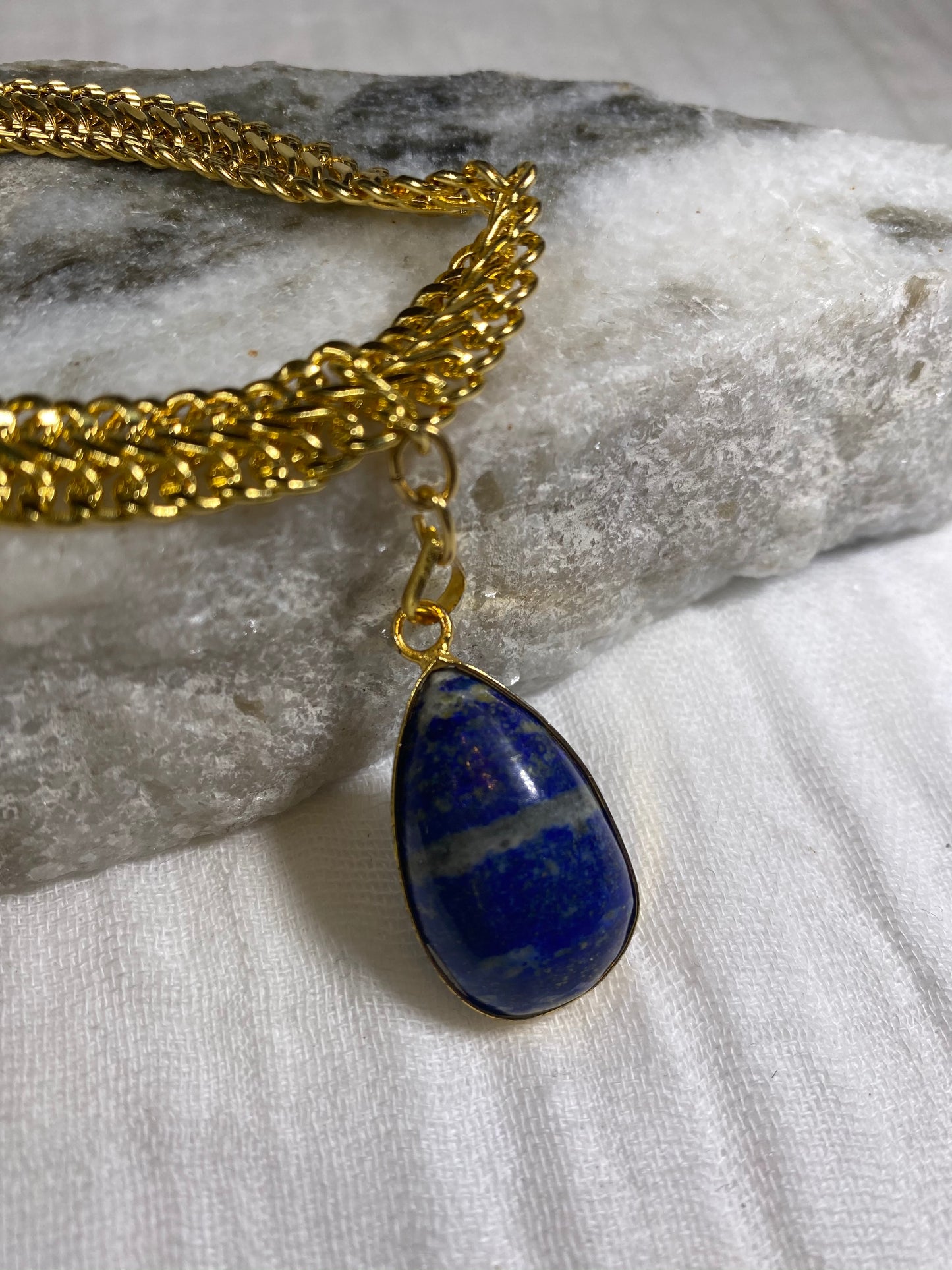 Soul Chain Bangle w Gold Plated Lapis Crystal Bracelet