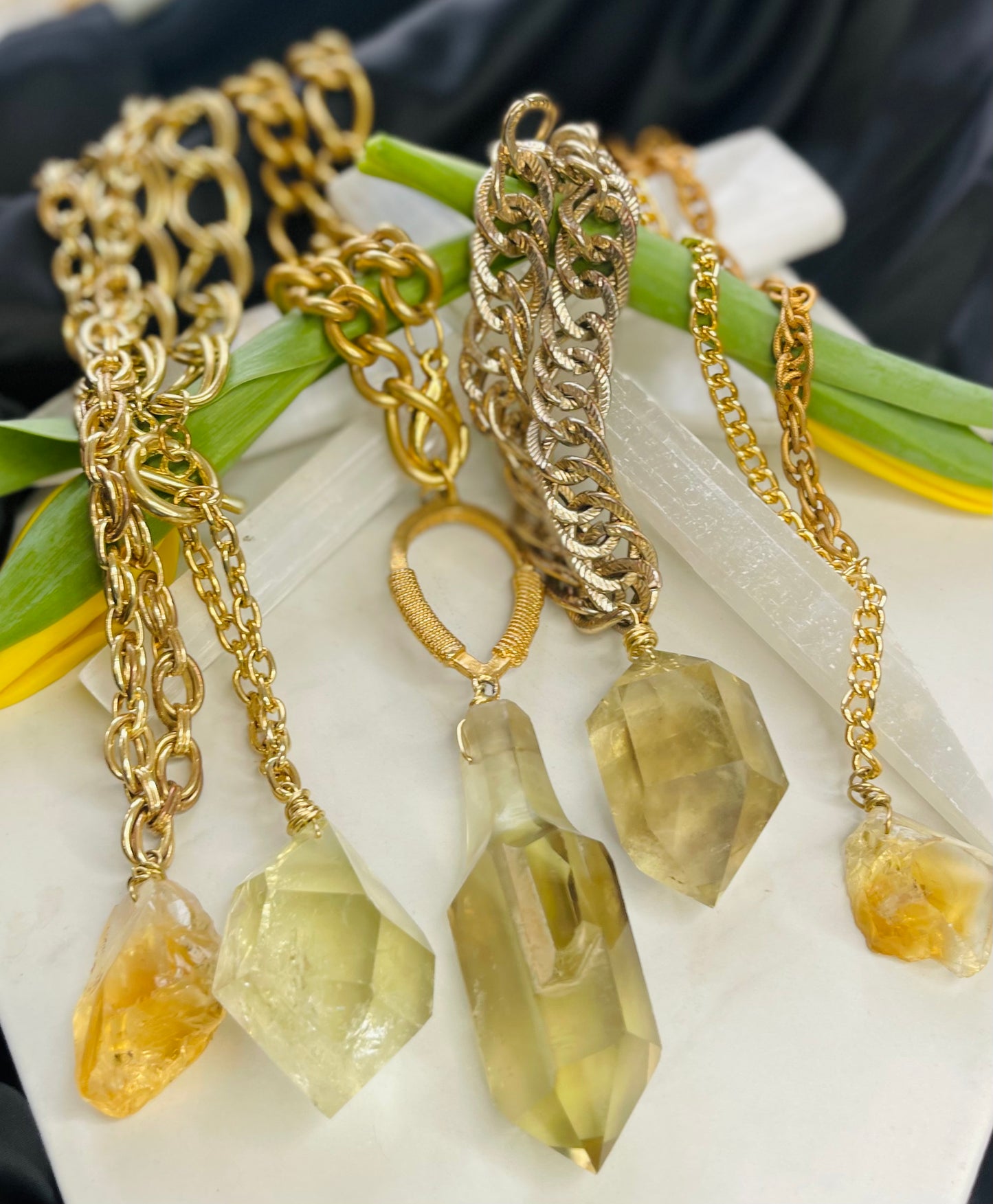 Rare High Quality Faceted Citrine Soul Chain Necklace Hand wrapped on vintage chain